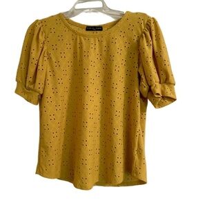Women's Kim & Cami Yellow Eyelet Puff Sleeve Top - Size S